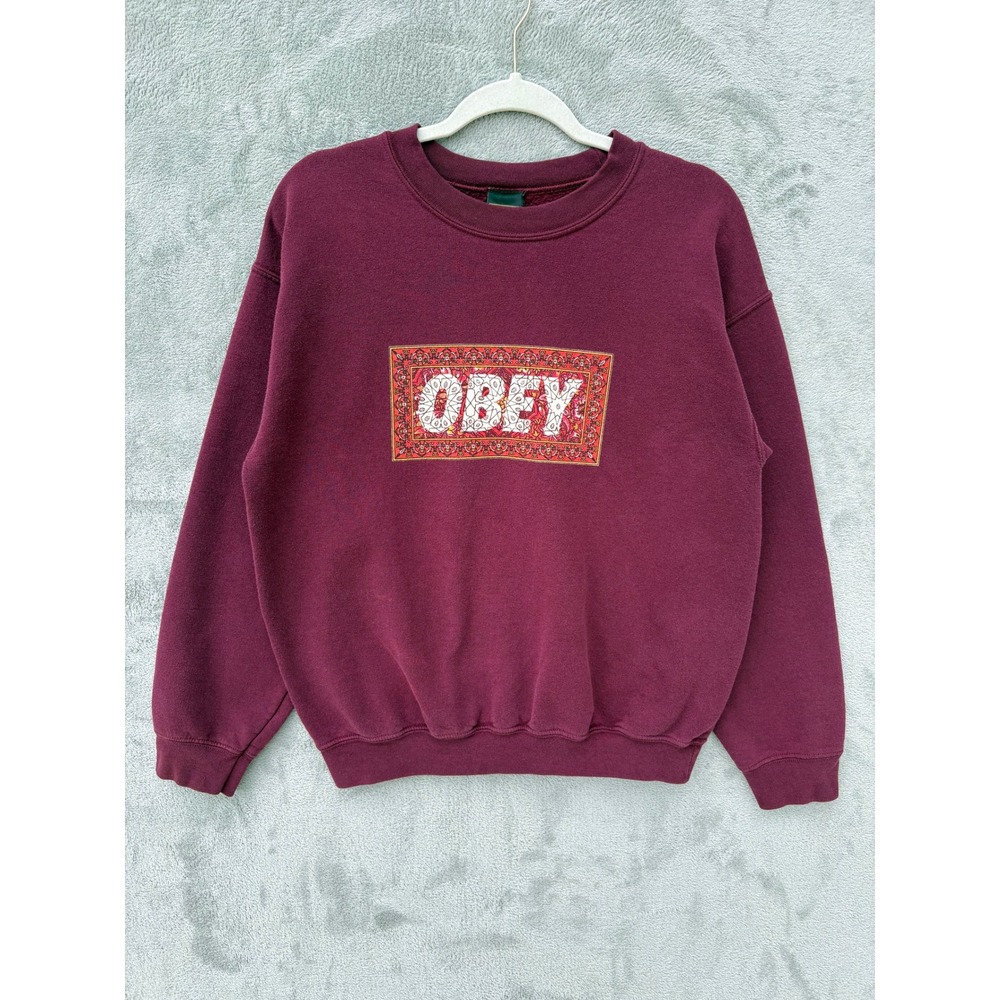 Obey Sweatshirt Medium Maroon Bandana Paisley Graphic Streetwear Skater